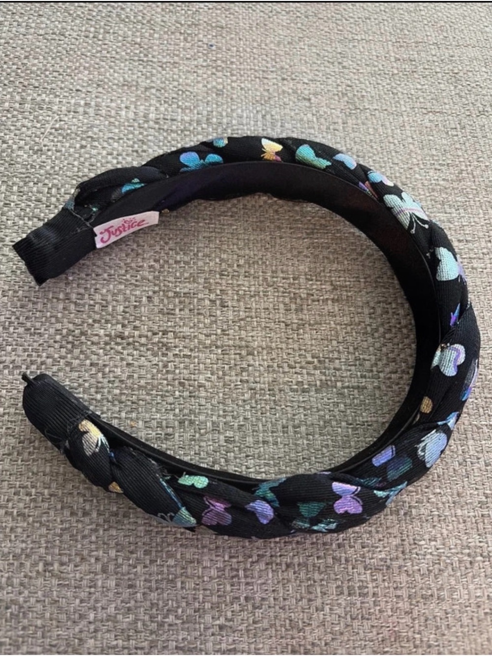 Justice Black Padded Headband with Pastel Butterfly Accents